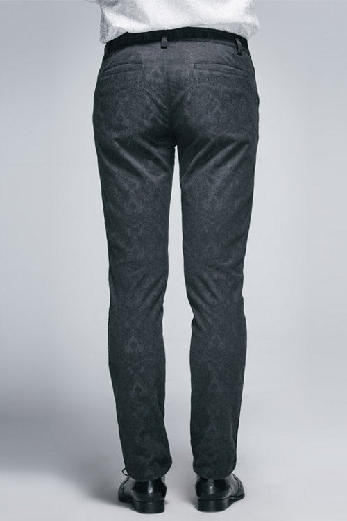 Black Side Braided Strap Gothic Jacquard Trousers - Product - 5