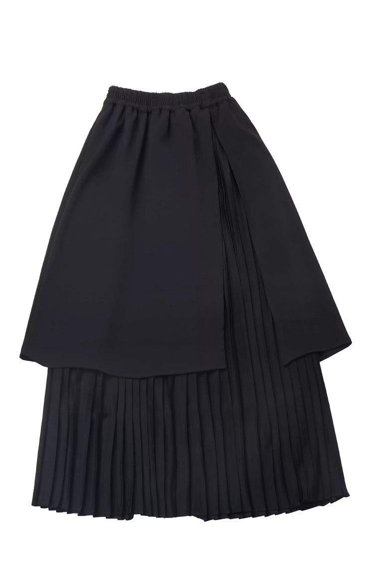 White/Black [Moonlight Flowing] Long/Short Sleeves Ruffled Asymmetric Gothic Jirai Kei Skirt Set - Product - 10