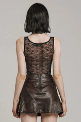 Sleeveless Print Hollow Lace Mesh Sheer Womens Steampunk Bodysuit 3 Colors - Product - 18