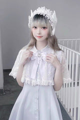 Lace Shawl Sleeveless Bowknot Chiffon Slim Jirai Kei Dress 2 Colors - Product - 10