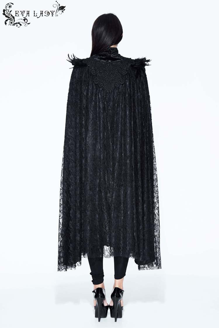 Black Palace Style Lace Long Women's Gothic Cloak - Product - 6