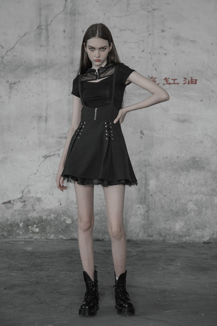 Black High Waist Bandage Zipper Braces Women's Steam Punk Skirt - Product - 4