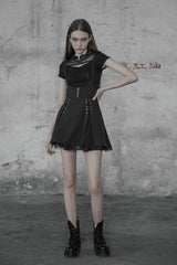 Black High Waist Bandage Zipper Braces Women's Steam Punk Skirt - Product - 4