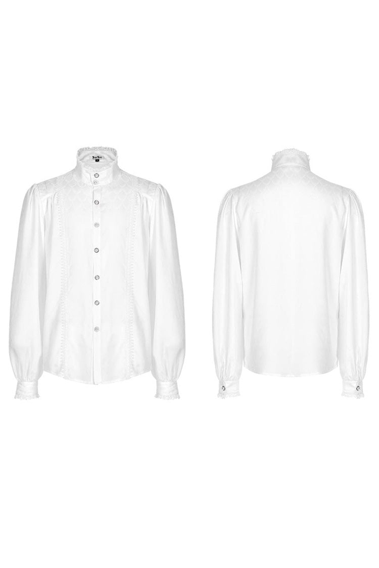 White Punk Turtleneck Dragon Scale Jacquard Long Lantern Sleeves Lace Edge Men's Shirt - Product - 4