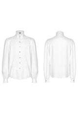 White Punk Turtleneck Dragon Scale Jacquard Long Lantern Sleeves Lace Edge Men's Shirt - Product - 4