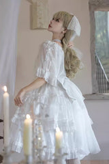 White Star Gauze Romance Multi-layer Ruffle Bowknot Sweet Elegant Princess Lolita Jsk Dress - Product - 5