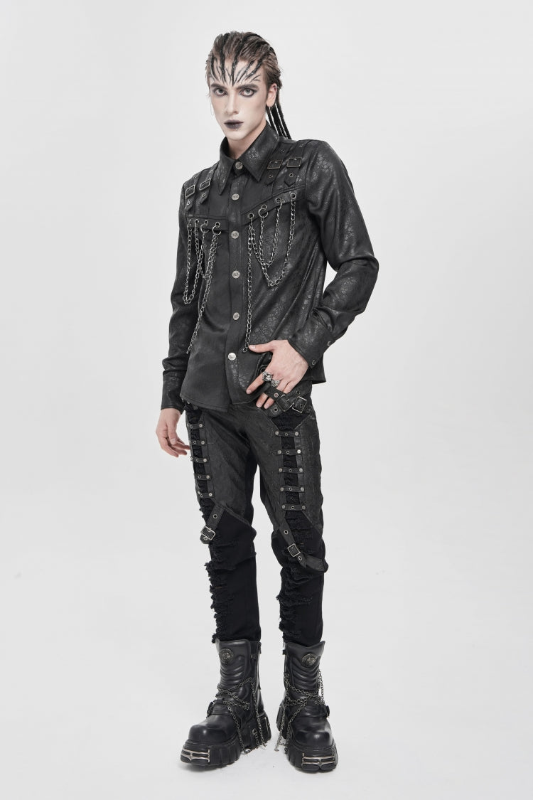 Black Ripped Buckle Straps Men's Punk Pants - Product - 2
