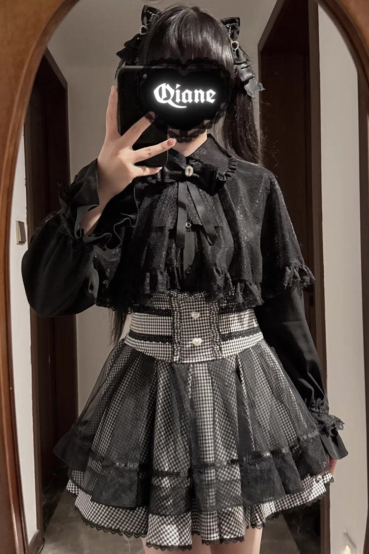 [Law of Disorder] Lapel Collar Long Sleeves Bow Lace Sweet Jirai Kei Skirt and Top 3 Colors - Product - 6