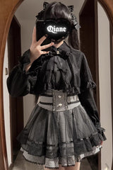[Law of Disorder] Lapel Collar Long Sleeves Bow Lace Sweet Jirai Kei Skirt and Top 3 Colors - Product - 6