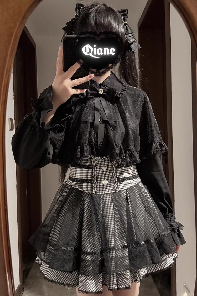 [Law of Disorder] Lapel Collar Long Sleeves Bow Lace Sweet Jirai Kei Skirt and Top 3 Colors - Product - 6