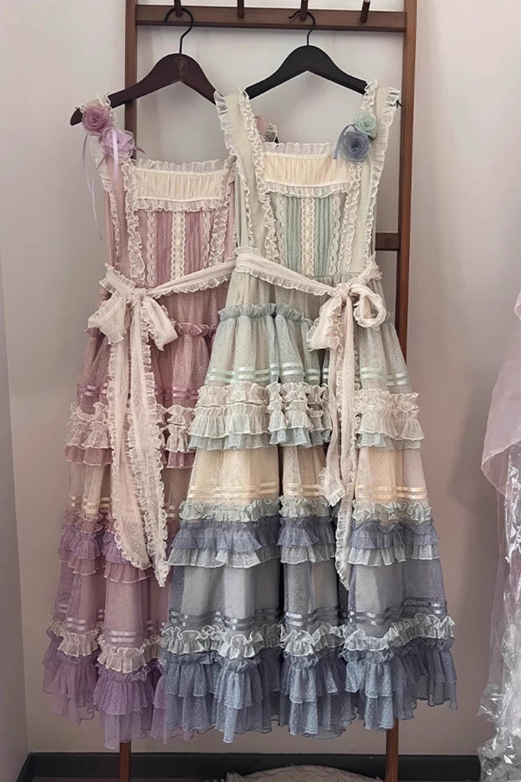Rainbow Cloud Gradient Triple-Layered Ruffle Bowknot Sweet Lolita Jsk Dress 2 Colors - Product - 11