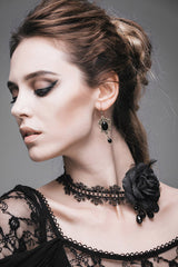 Black Shining Lace Rose Beads Chain Women's Gothic Choker - Black - 1