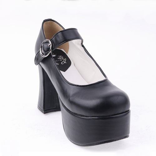 Black PU Round Toe Platform Lolita Shoes - Product - 5