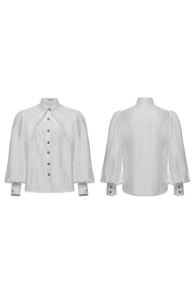 White Long Puff Sleeves Lace Men's Gothic Blouse - Product - 5