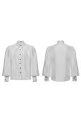 White Long Puff Sleeves Lace Men's Gothic Blouse - Product - 5
