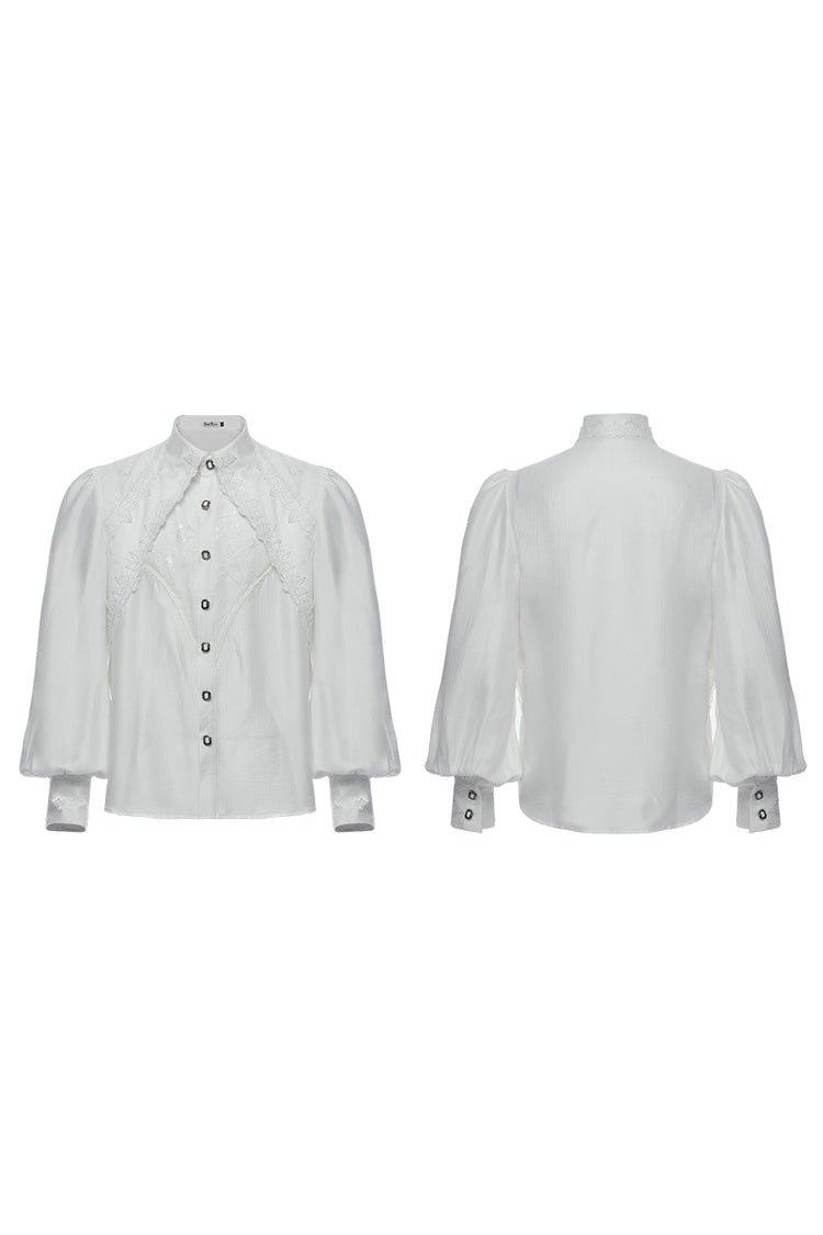 White Long Puff Sleeves Lace Men's Gothic Blouse - Product - 5