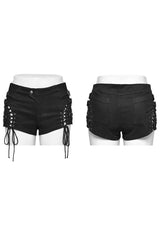 Black Lace-Up Mesh Buckle Women's Punk Shorts - Product - 5