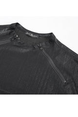 Black Zipper Neckline Long Sleeves Slim Mens Steampunk Top - Product - 9