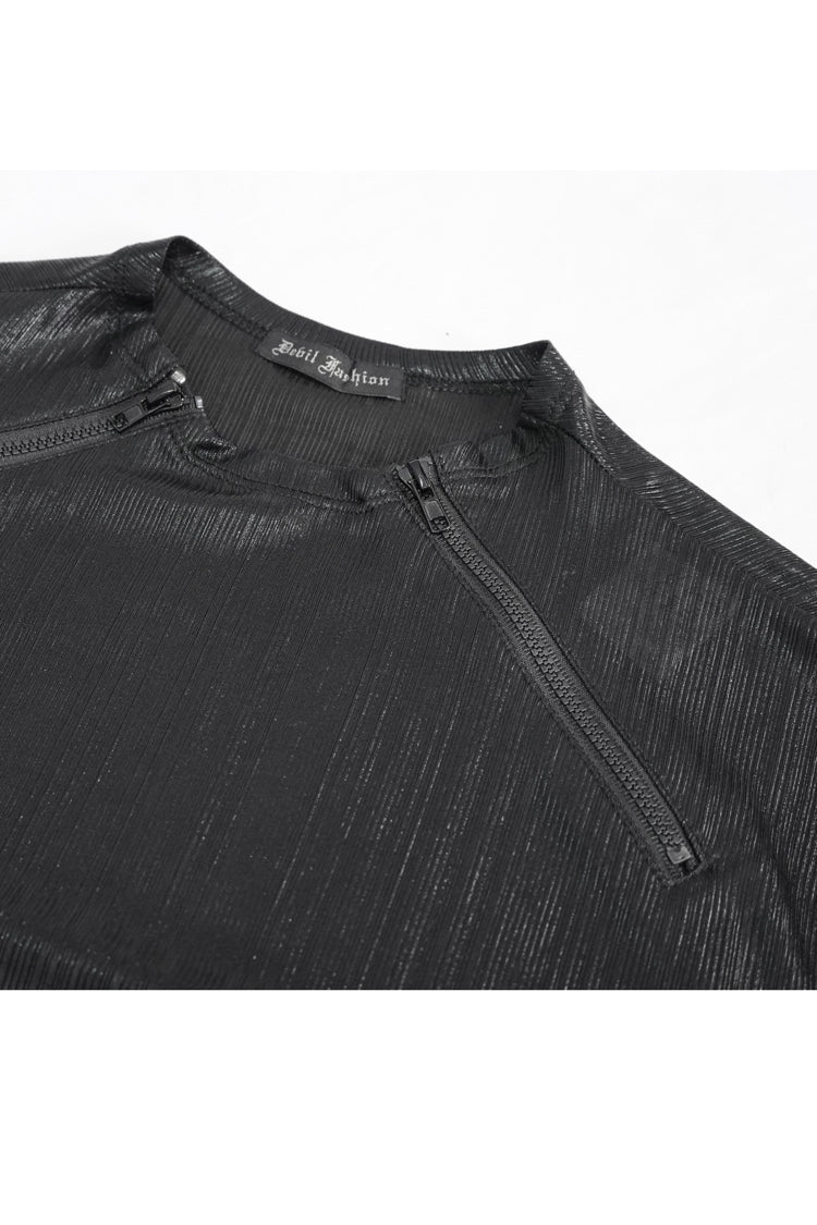 Black Zipper Neckline Long Sleeves Slim Mens Steampunk Top - Product - 9