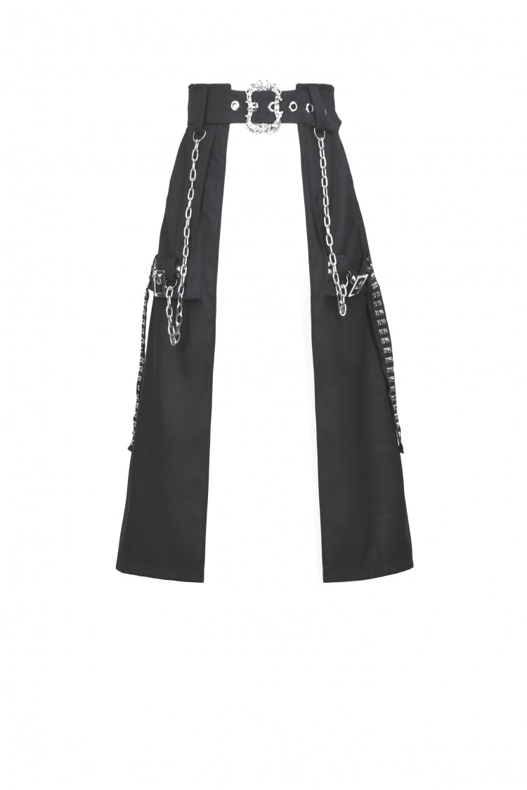 Black Women's Punk Metal Chain Belt Skirt with Straps - Product - 3