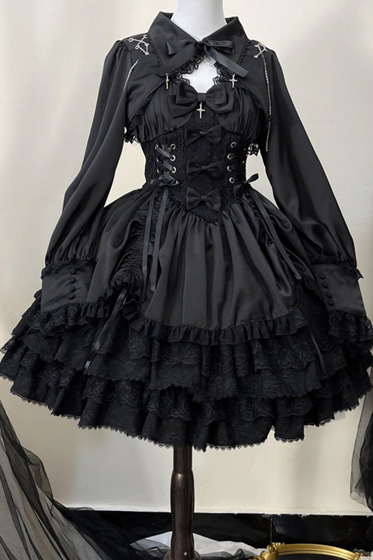 Black [Cross of Merit] Multi-Layered Bowknot Lace Gothic Lolita Jsk Dress - Product - 8