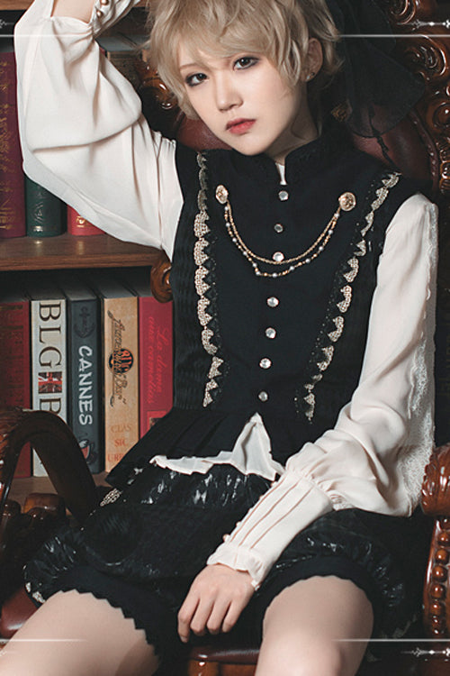 Black Immortal Thorn The Invitation Of The Kingdom Ouji Lolita Vest And Shorts - Product - 2