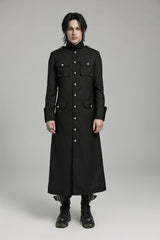 Black Stand Collar Slim Big-Pocket Men's Gothic Coat - Black - 1