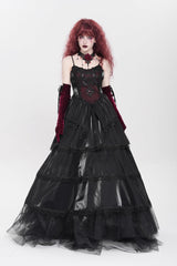 Black Sleeveless Multi-Layered Embroidery Pearl Women's Gothic Slip Dress - Black - 1