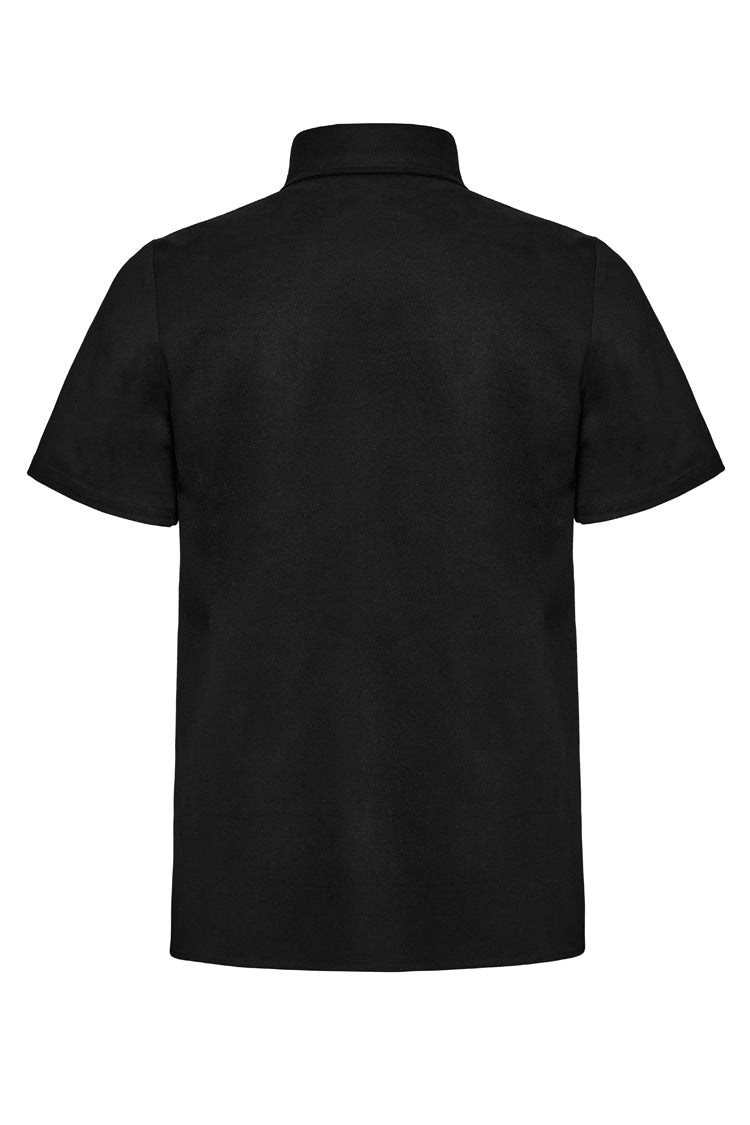 Black Lapel Collar Short Sleeves Stitching Men's Punk Blouse - Product - 7