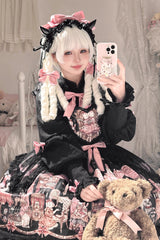 Black [The Case of the Missing Lamb] Print Ruffle Bowknot Lace Gothic Lolita SK Skirt - Product - 3