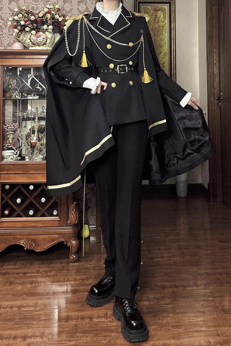 Black Lapel Collar Long Sleeves Ouji Military Prince Handsome Lolita Suit Coat - Product - 13