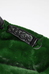 Green Stand Collar Long Sleeves Buckle Straps Faux Fur Women's Punk Short Cloak - Product - 7