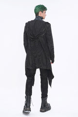 Black Lrregular Back Multi Chain Long Men's Gothic Coat With Hood - Product - 7