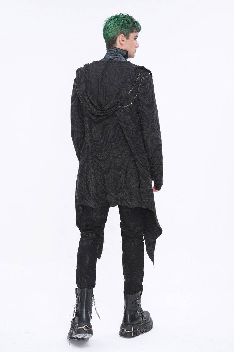 Black Lrregular Back Multi Chain Long Men's Gothic Coat With Hood - Product - 7