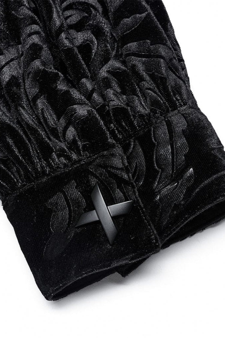 Black Stand Collar Floral Print Stitching Mens Gothic Blouse - Product - 8