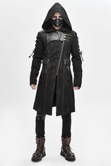 Brown Hooded Denim Tattered Long Mens Punk Coat - Product - 2