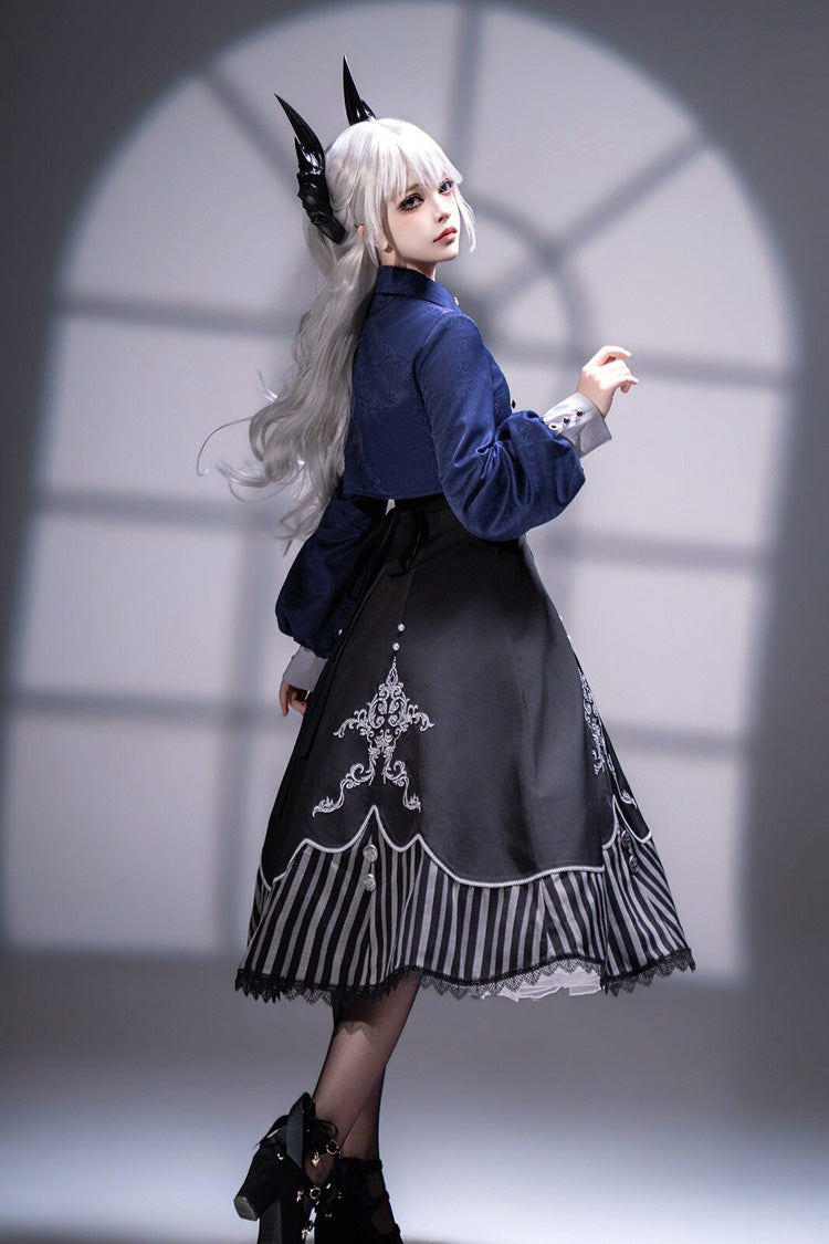 Black Printed Embroidered Gothic Vintage Elegant Lolita Jsk Dress Set - Product - 9