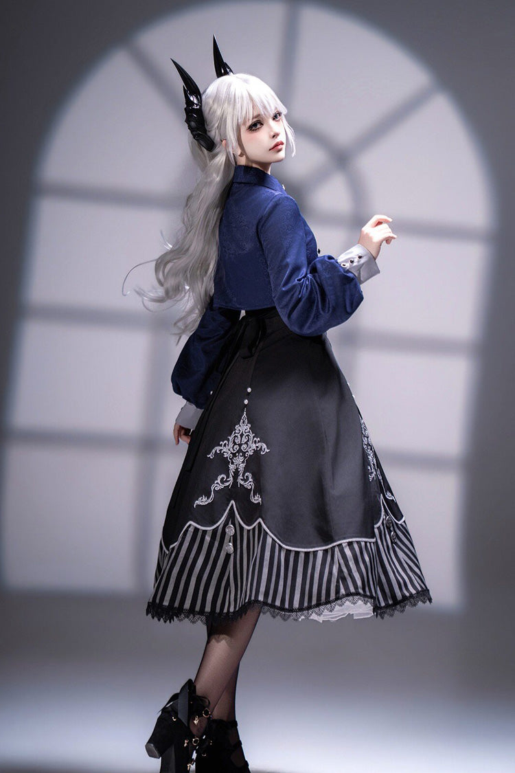 Black Printed Embroidered Gothic Vintage Elegant Lolita Jsk Dress Set - Product - 9