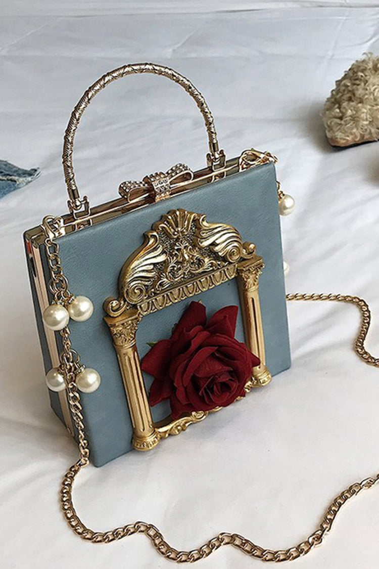 Rose Pearl Chain Retro Gothic Lolita Shoulder Bag - Blue - 1