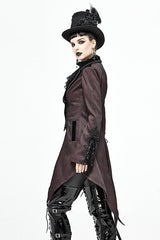 Red And Black Wavy Stripes Jacquard Long Fake Two Pieces Womens Gothic Coat - Product - 4