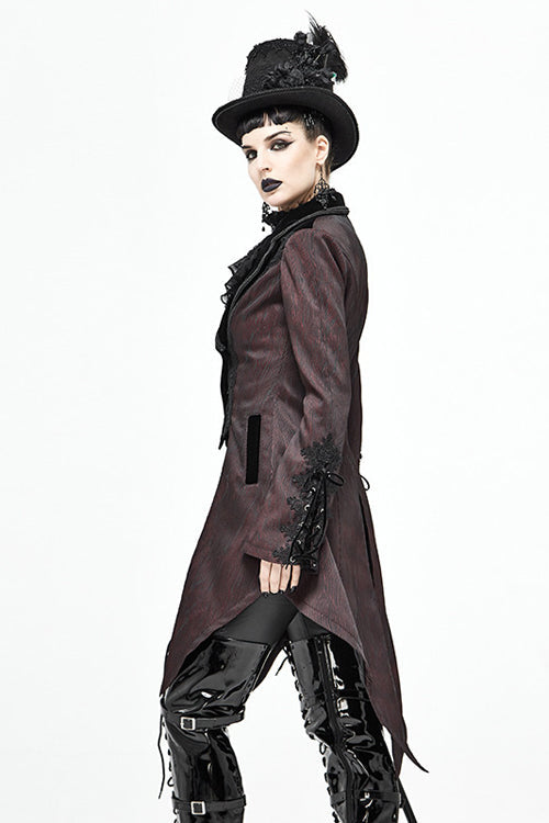 Red And Black Wavy Stripes Jacquard Long Fake Two Pieces Womens Gothic Coat - Product - 4