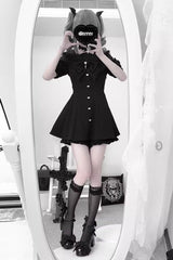 Black [Night Glaze] Long Short Sleeves Ruffled Bow Gothic Plus Size Jirai Kei Dress and Shorts Set - Product - 6