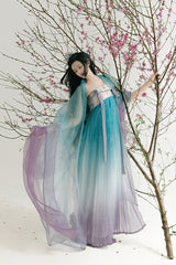 Multi-Color Off Shoulder High Waisted Embroidery Women's Classic Hanfu Dress Full Set - Blue/Purple - 7