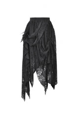 Black Women's Gothic Lace Irregular Distressed Hanky‑Hem Skirt - Product - 3
