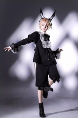 Black/White [Rabbit Hole] Long Sleeves Bow Gothic Prince Ouji Lolita Set - Product - 4