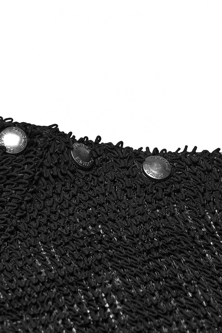 Black Long Sleeves Mesh Eyelet Men's Punk T-Shirt - Product - 5