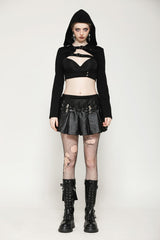 Black Low Waisted Buckle-Up Women's Punk PU Leather Pleated Mini Skirt - Product - 7