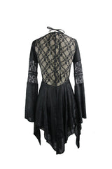 Black Perspective Mesh-yarn Long-sleeve Lace Front Short And Back Long Women's Gothic Blouse - Product - 7