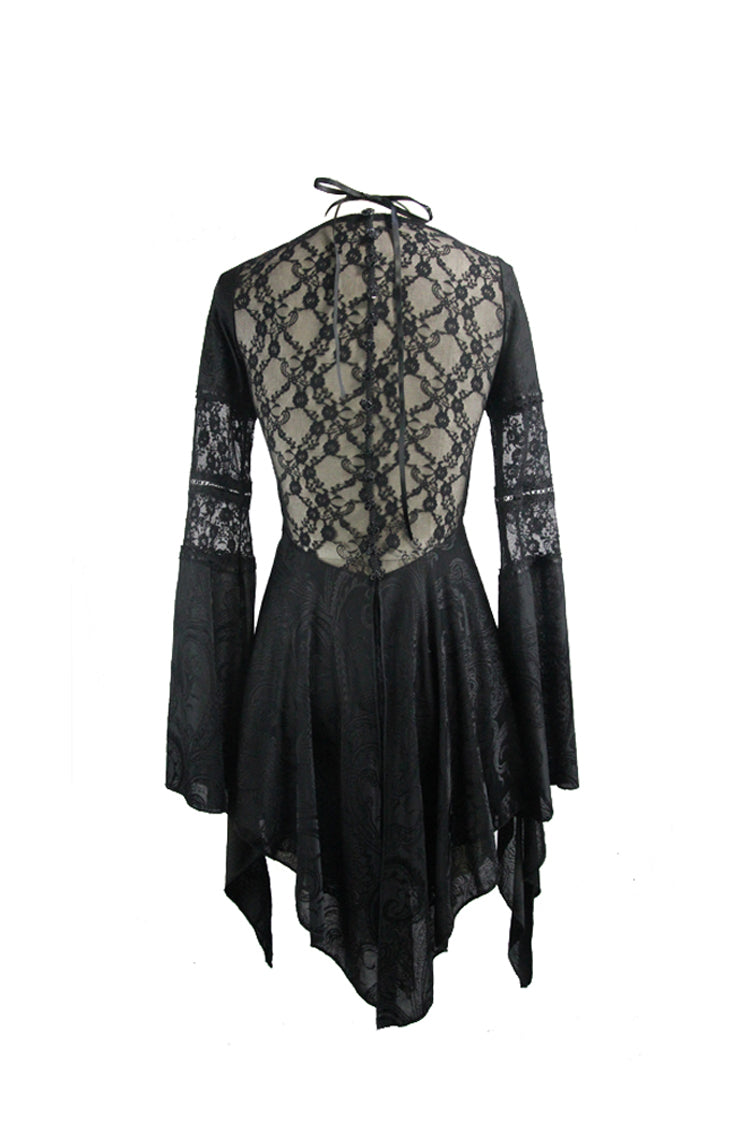 Black Perspective Mesh-yarn Long-sleeve Lace Front Short And Back Long Women's Gothic Blouse - Product - 7