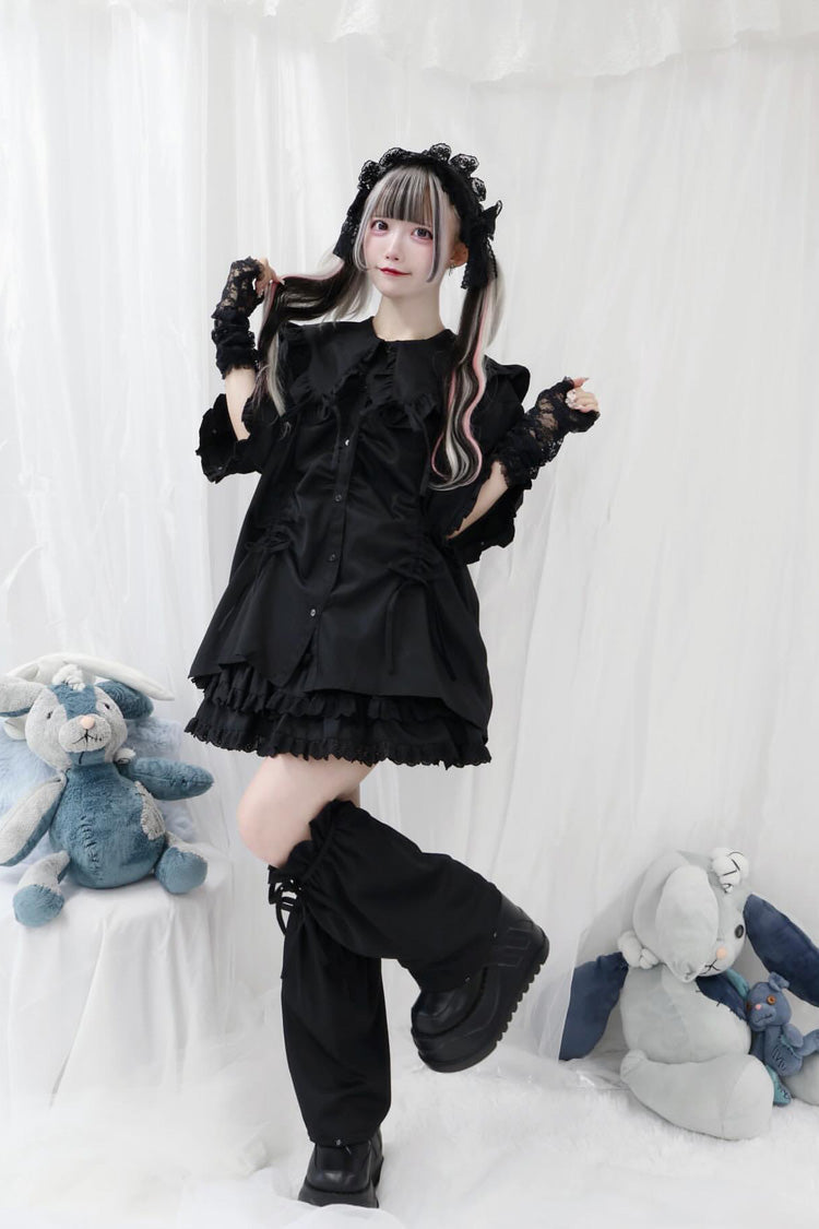 Doll Collar Long Sleeves Ruffle Bowknot Sweet Jirai Kei Japanese Blouse 3 Colors - Product - 19
